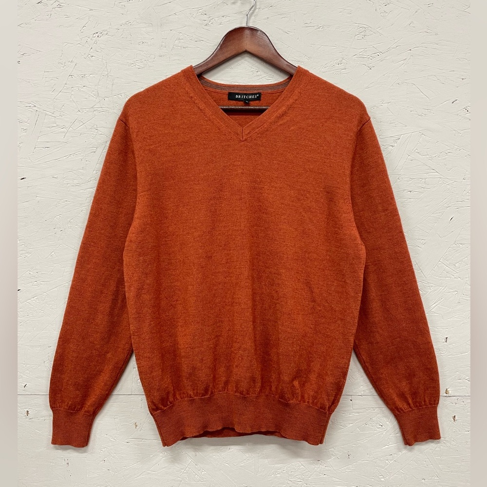 Britches V-Neck Knit Merino Blend Sweater, Size XL, Fits M, Orange